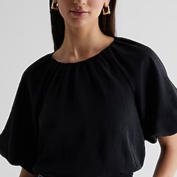 a.n.a Tops - NWT a.n.a. black short sleeve puff shoulder mixed media top